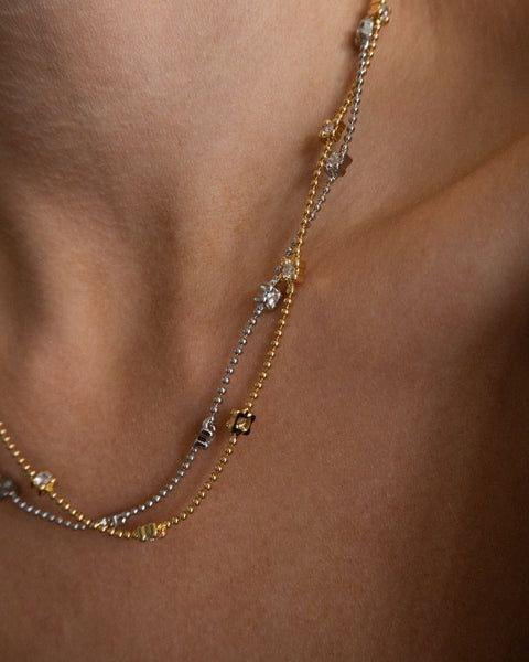 Bezel Charm Beaded Necklace-Silver