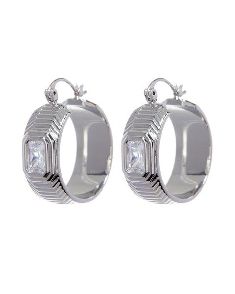 Ridged Pyramid Hoops-Silver