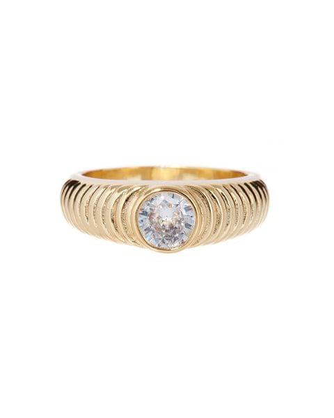 Round Ridged Pyramid Signet Ring-Gold