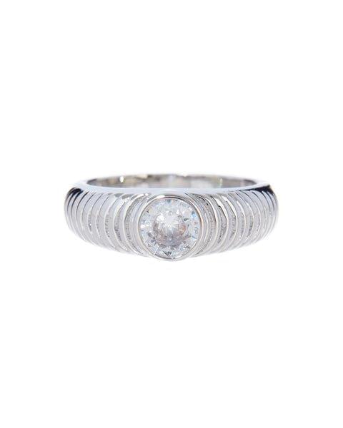 Round Ridged Pyramid Signet Ring-Silver