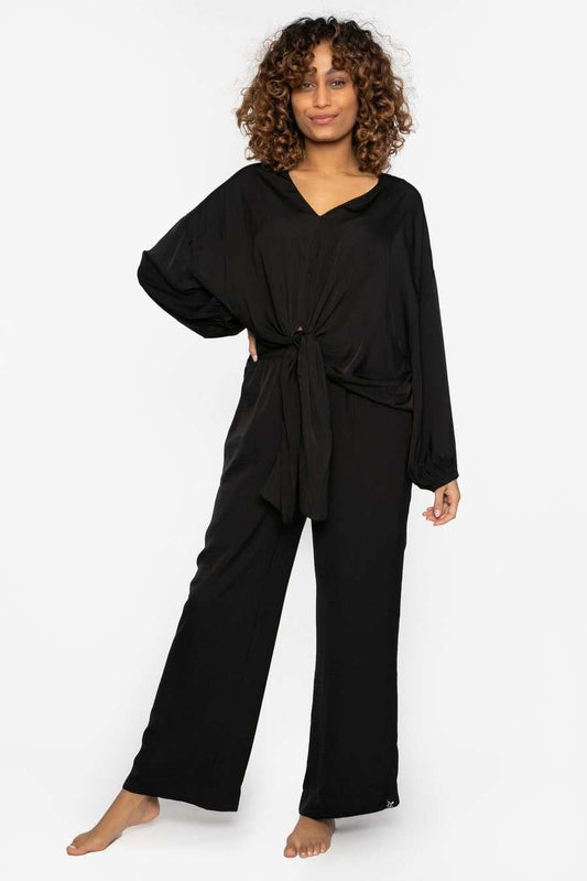 Satin Loungewear Set in Black