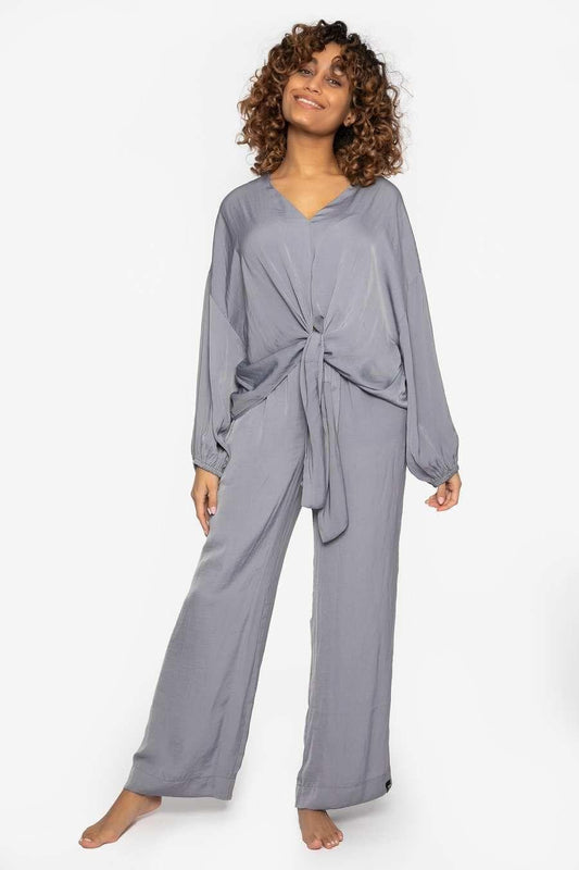 Satin Loungewear Set in Grey