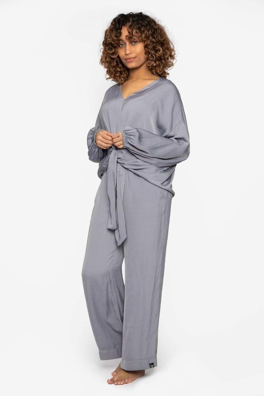 Satin Loungewear Set in Grey