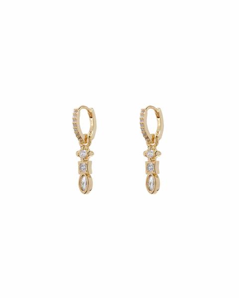 Bezel Charm Drop Huggies-Gold