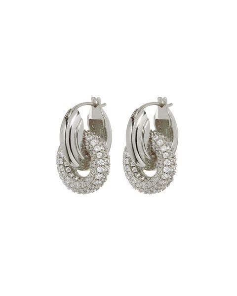 Pave Interlock Hoops-Silver